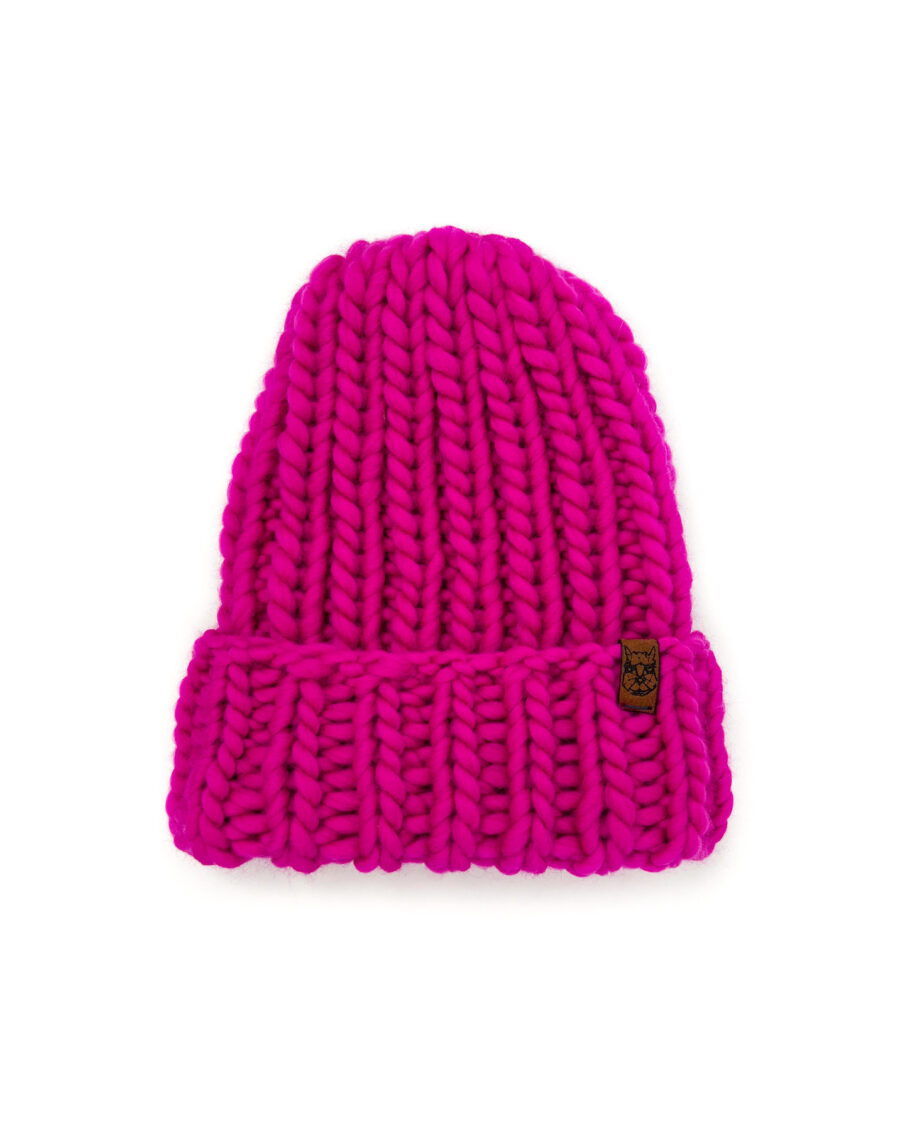 barbie pink fuksja czapka oversize z grubej wełny klasyczna